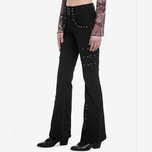 Black Stud D-ring Flare Pants